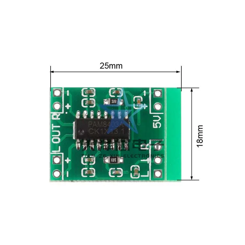 Ultraminiatur-Digital-Leistungsverstärkerplatine, 2 x 3 W, Klasse D Pam8403, Leistungsverstärkerplatine, effiziente 2,5–5 V USB-Stromversorgung