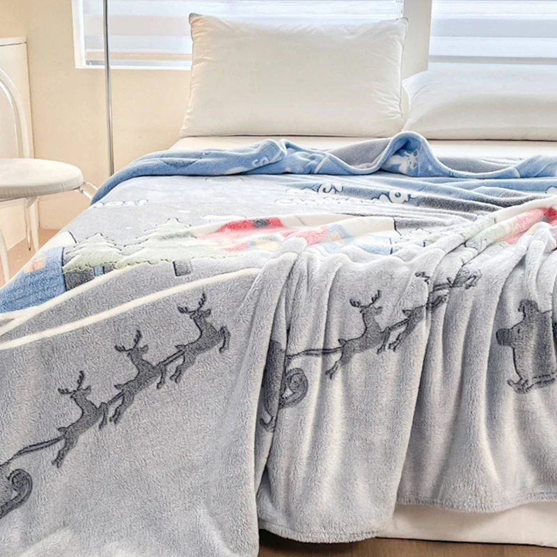 عيد الميلاد سميكة الفانيلا بطانية شجرة عيد الميلاد سانتا كلوز الرنة نمط رقيق لينة رمي بطانية الدفء عيد ميلاد سعيد #5