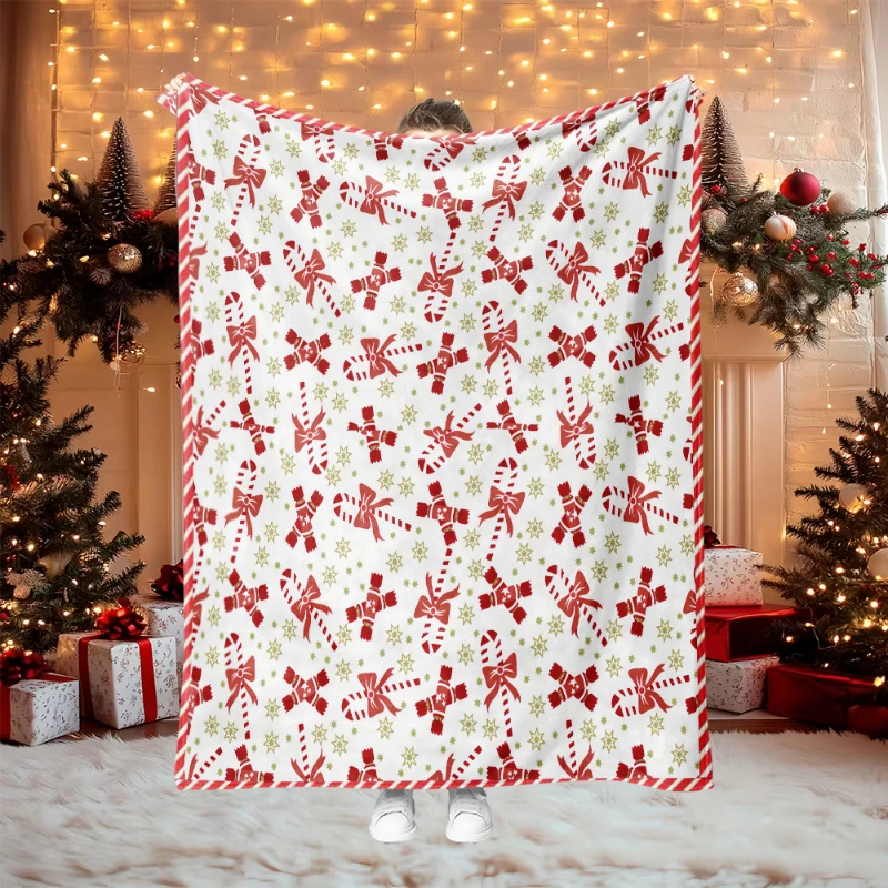 Candy Cane Star Xmas Full Print Throw Blanket,Warm Living Room,Lap Cover,Birthday Anniversary Home Casual Gathering Present