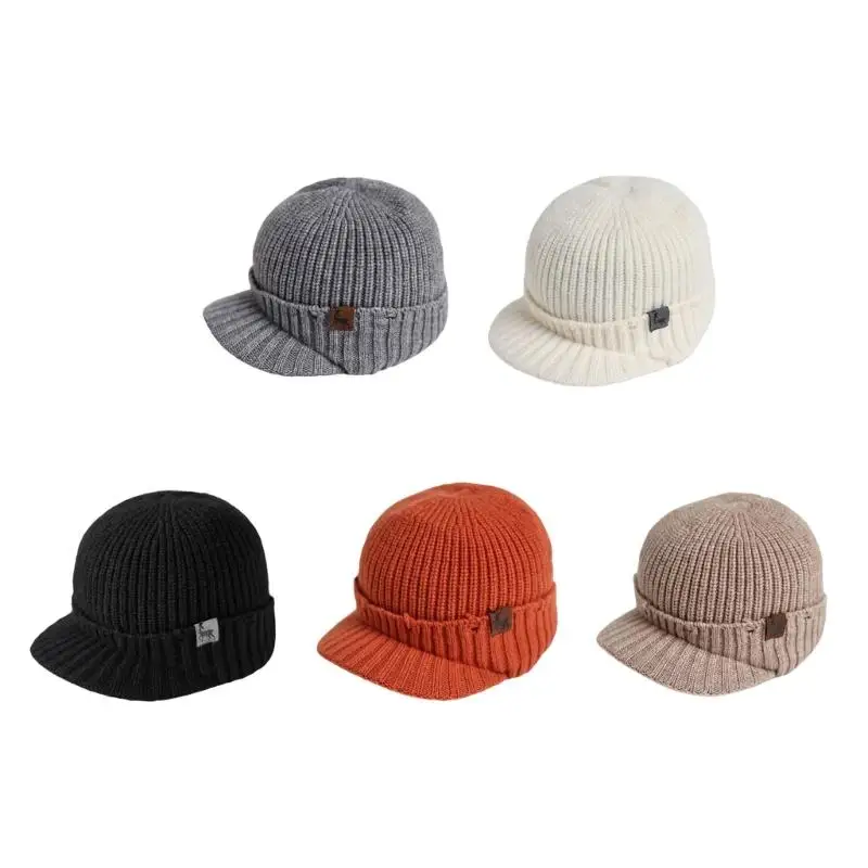 

A52E Trendy Knit Hat Short Brim Insulated Ear Coverage Lightweight Cold Weather
