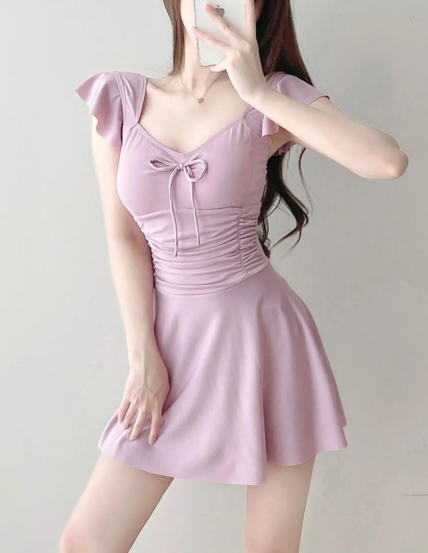 

sexy Korean fashion ruffles bow swimsuit one piece wrinkled bodysuits mini dress culottes bikinis padded swimwear beach outfits