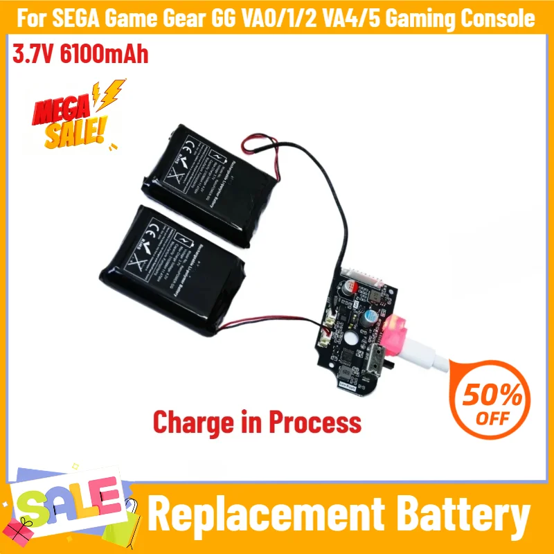 고품질 3.7V 6100mAh 배터리, SEGA 게임 기어 GG VA0/1/2 VA4/5 게임 콘솔용 교체 배터리