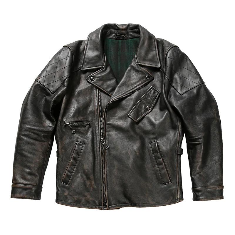 

New Slim Fashion Plus size Lapel Diagonal Zipper Genuine Leather Jacket Motorcycle Riding Men's Cowhide Clothings