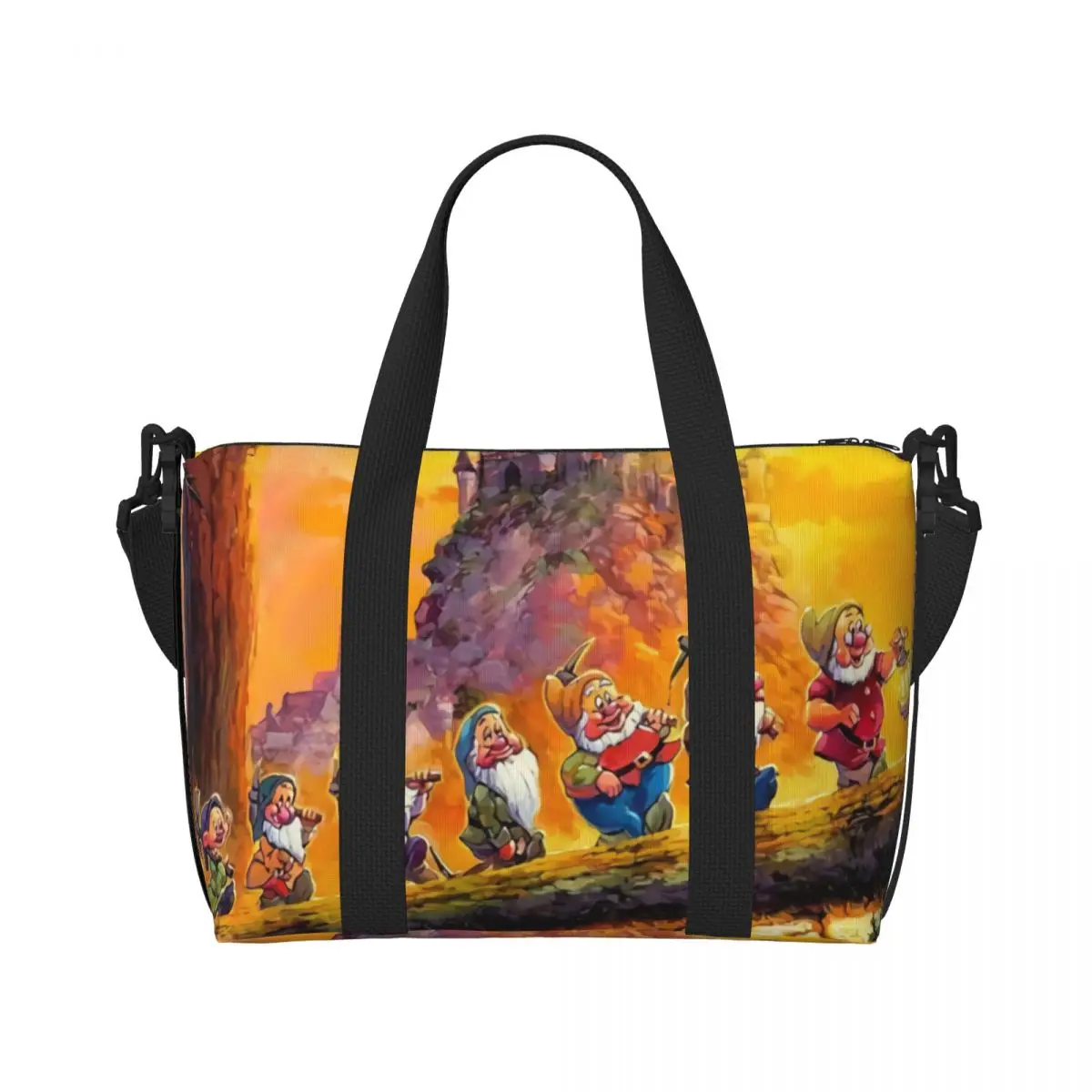 Custom Snow White And The Seven Dwarfs Grocery Tote Shopping Bag Women Large Capacity Beach Gym Travel Bags