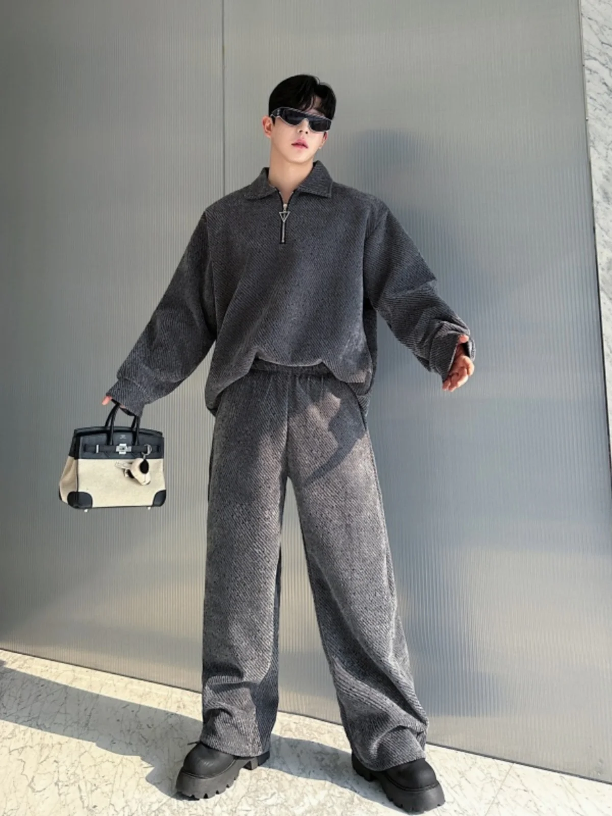 

Korean Sle Men's Spor Casual Two-Piece Set Spring Autumn New Faion f Zip Hoodie Jaet Cool Haome Ensemble