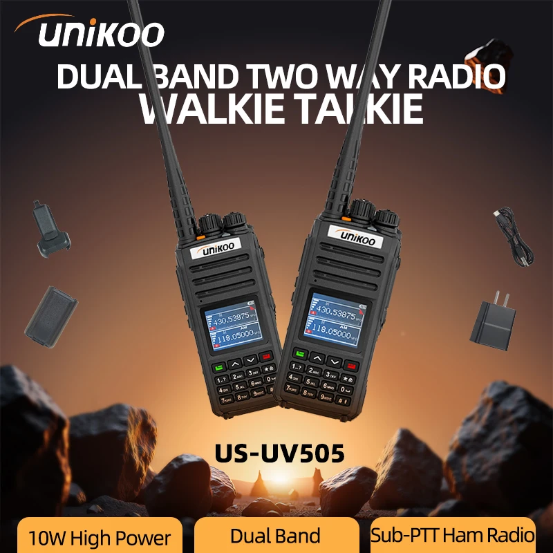 

2 PCS UNIKOO Walkie Talkie US-UV505 UHF VHF Ham Two Way Radio Station Waterproof Wirless Copy Frequency Long Range Transceiver