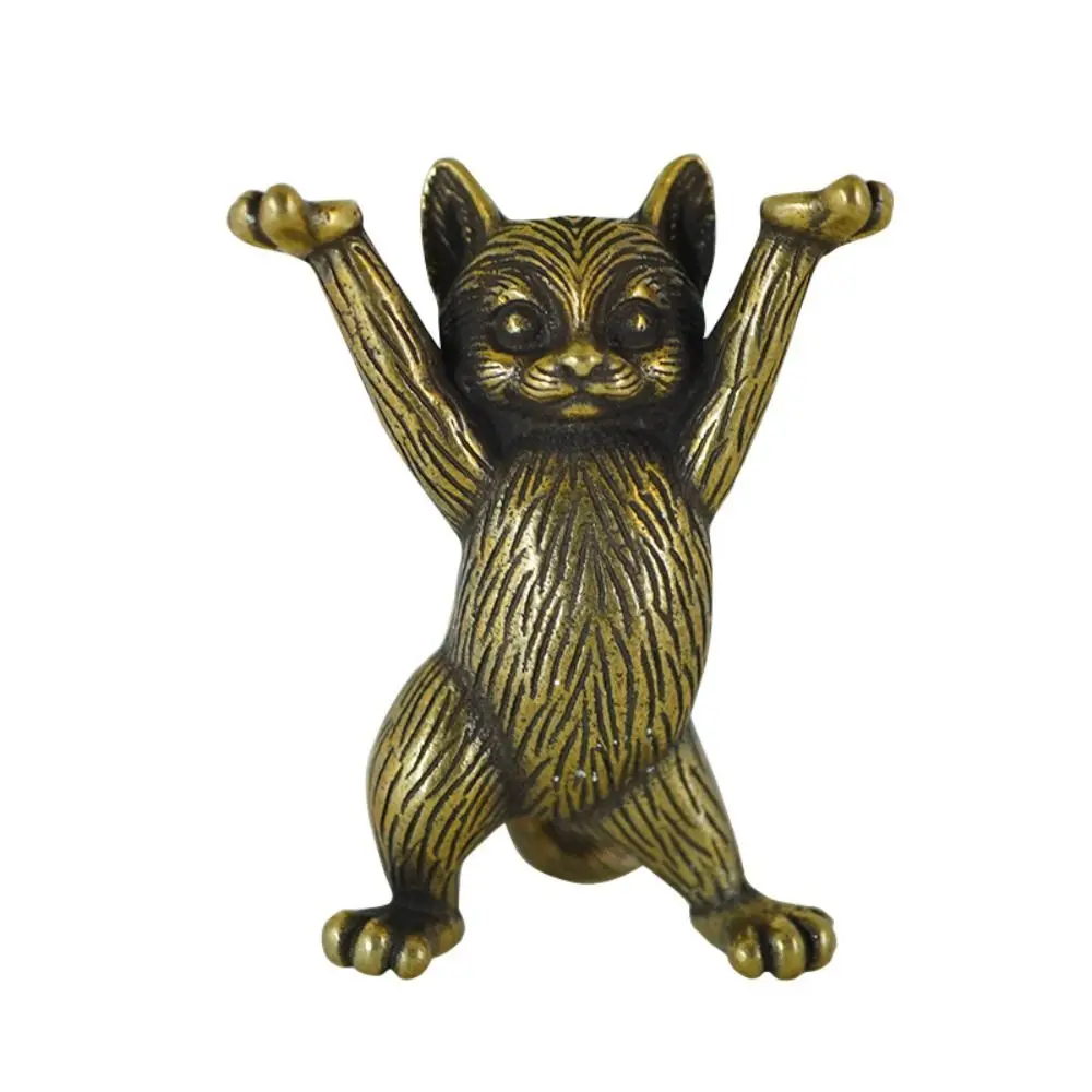 

Brass Metal Kung Fu Cat Figurine Antique Copper Finish Decorative Cartoon Animal Miniatures Sculptures Statues Home Decor