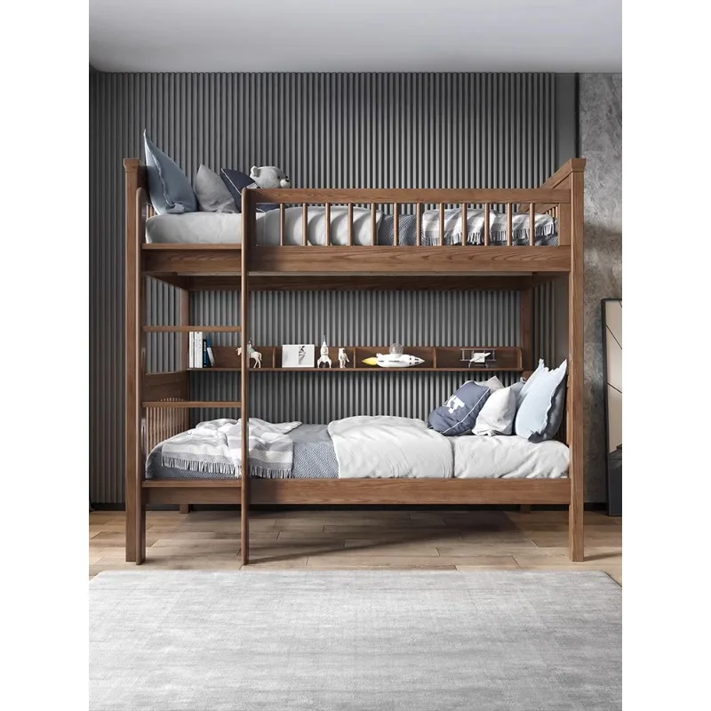 Cama alta e baixa totalmente em madeira maciça para mãe e filho