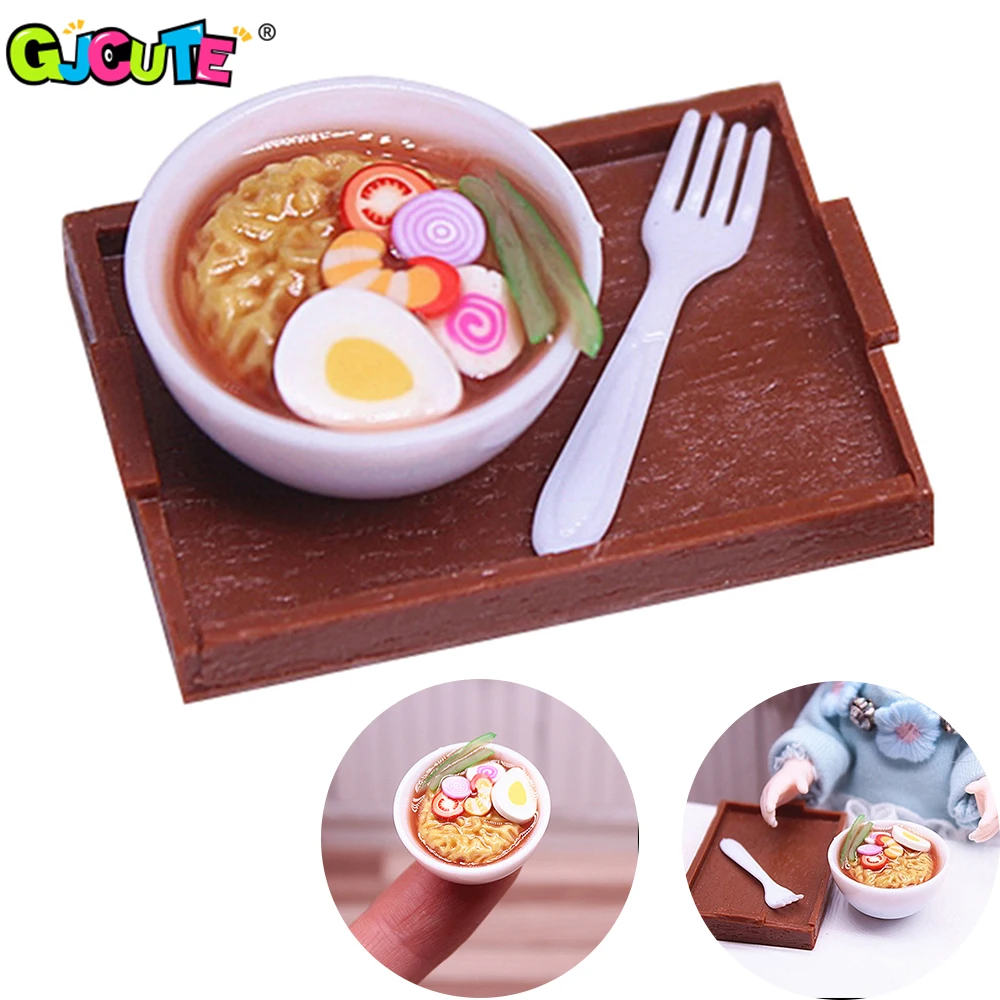 Cute Mini 1:12 Scale Dollhouse Miniature Instant Noodles Bowl Fork Set for Barbies Blyth Doll Food Accessories Kids Kitchen Toy