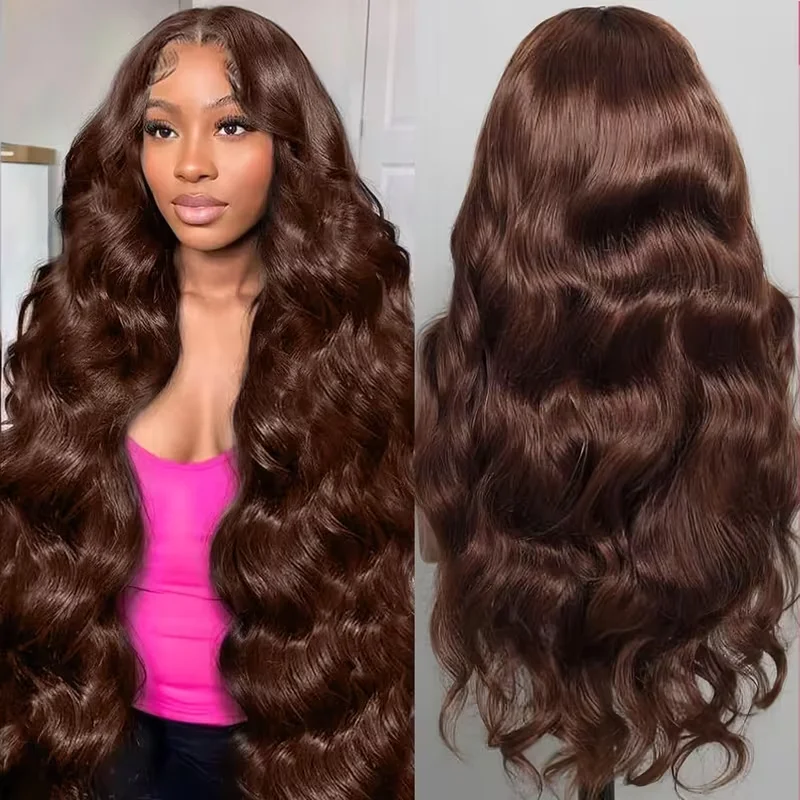 

Коричневый парик из натуральных волос, плотность 200%, 13x6, с эффектом Body Wave, на кружевной основе, предварительно прорезанный, без клея