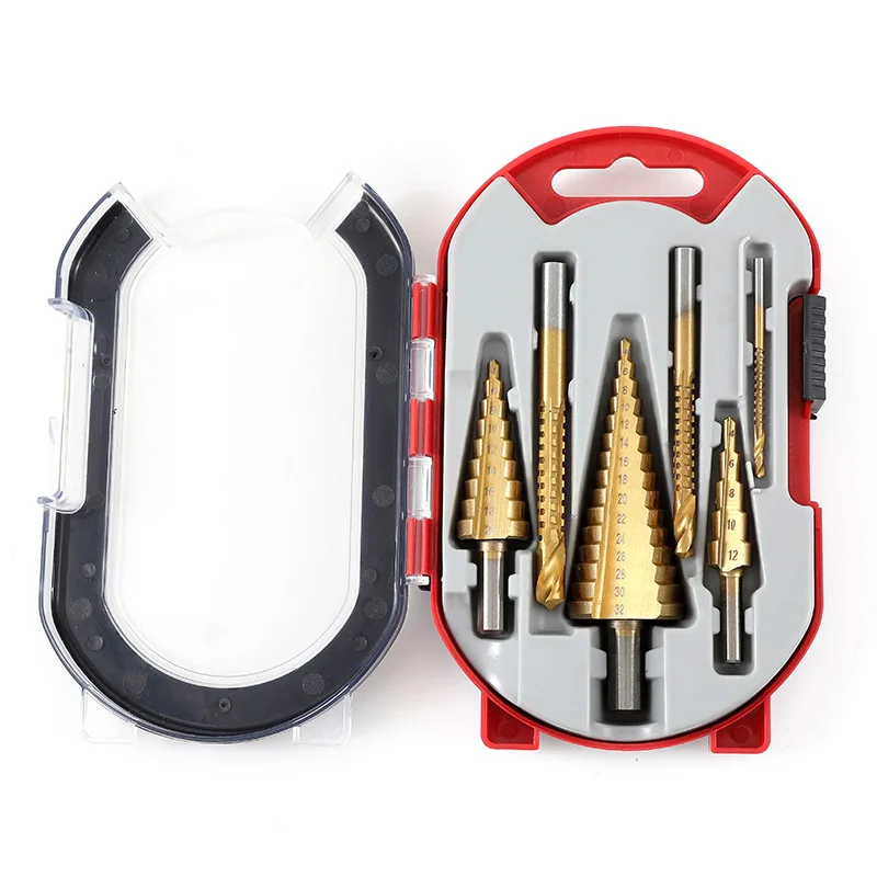 

6pcs Steel Titanium Coated Step Drill Bits Step Cone Cutting Tools Steel Wood Metal Drilling Power Set