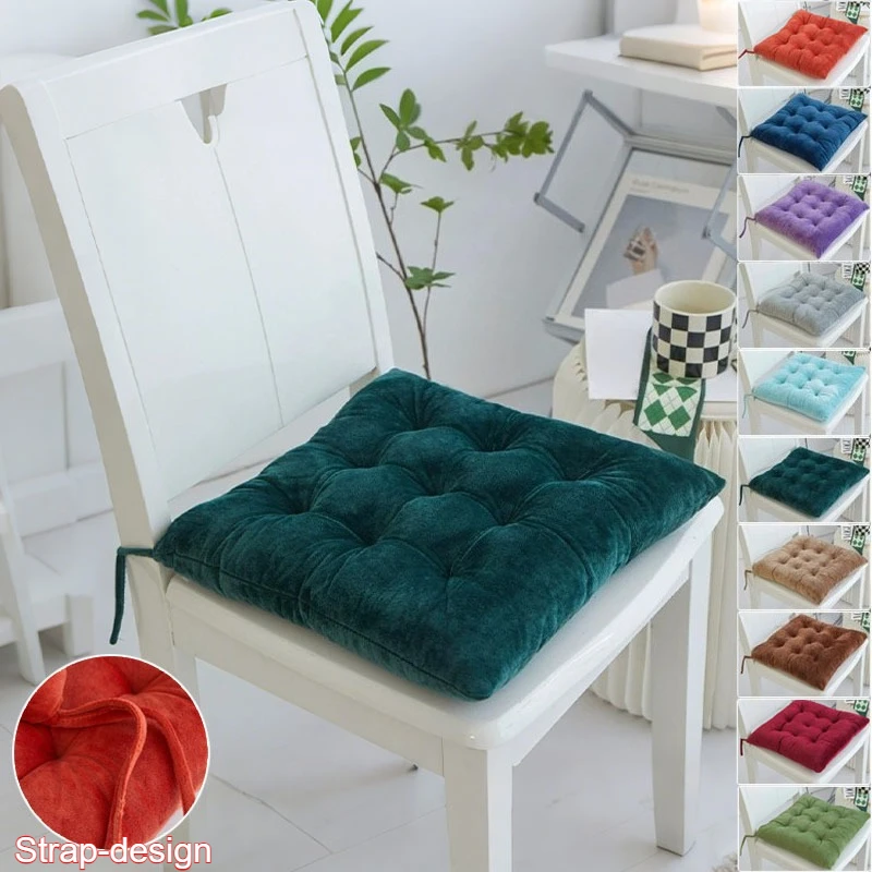 

40x40cm Square Thicken Crystal Velvet Seat Cushion with Anti-skid Strap Soft Washable Home Bedroom Office Chair SeatPad 크리스마스 쿠션