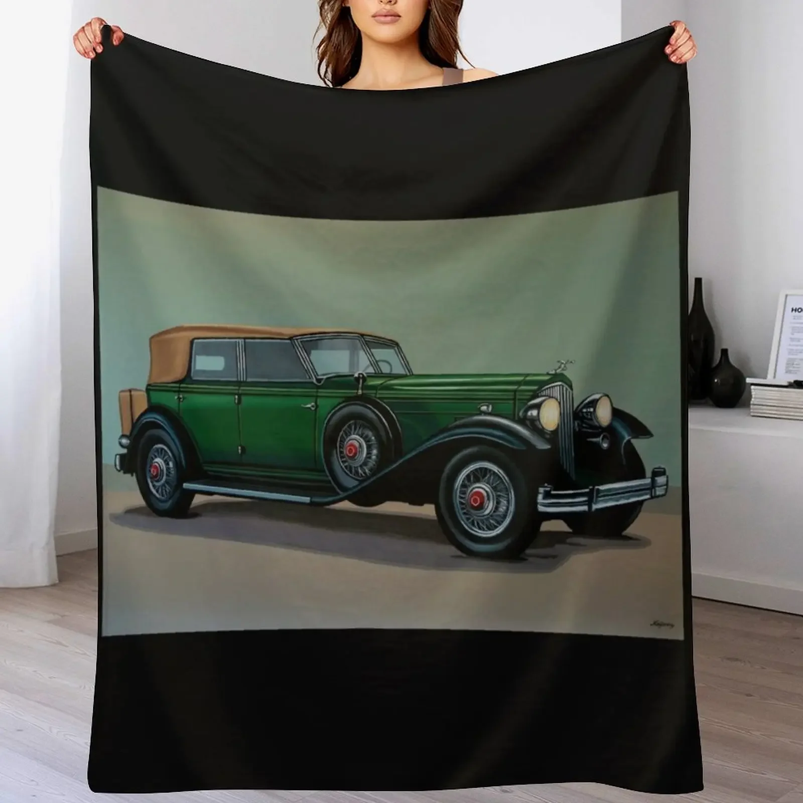 

Packard Twelve Phaeton 1934 Painting Throw Blanket Flannel Fabric Shaggy Furry Sofa Blankets