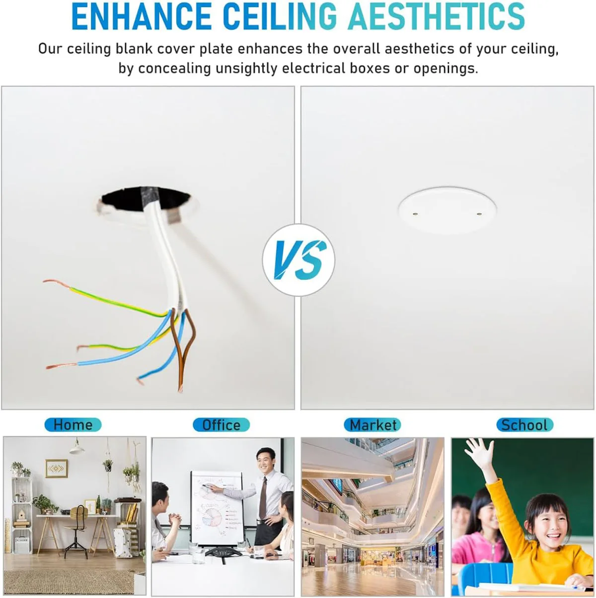 10Pc White Electrical Ceiling Hole Cover Round Covering Plates Circular Ceiling Blank Up Covers Flat Blank Plate Round Box Cover