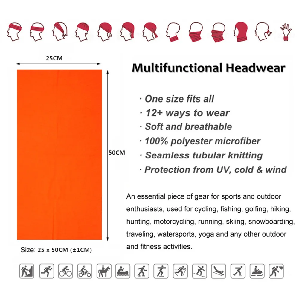 Multifuncional Máscara Facial Cachecol Mágico, Unisex Bandana Mágica, Monocromático, Sem Costura, Laranja, Ciclismo, Pescoço, Polainas, Neon, Ao ar