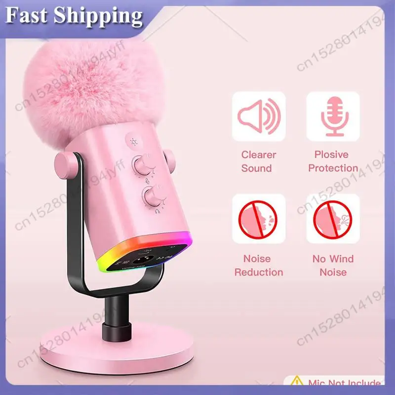 -ABDH 2X Penutup Busa Mikrofon untuk Mikrofon Yeti Biru, Penutup Busa Mikrofon dengan Kaca Depan Penutup Kaca Depan Berbulu untuk Zealsound K66 Merah Muda