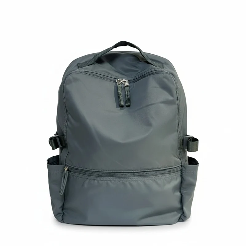 

Grey nylon backpack suitable for both men and women, fashionable, casual, travel, waterproof, lightweight, multi compartment