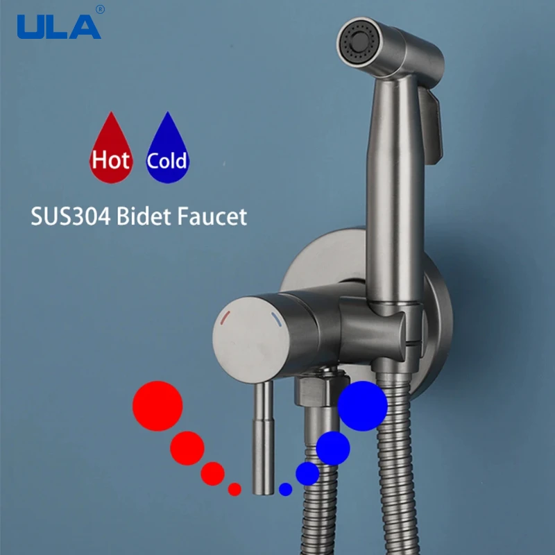 

ULA Gold Bidet faucet Stainless Steel Toilet Faucet Portable Bidet Sprayer Set Hot Cold Water Mixer Bath Shower Head Gun Grey