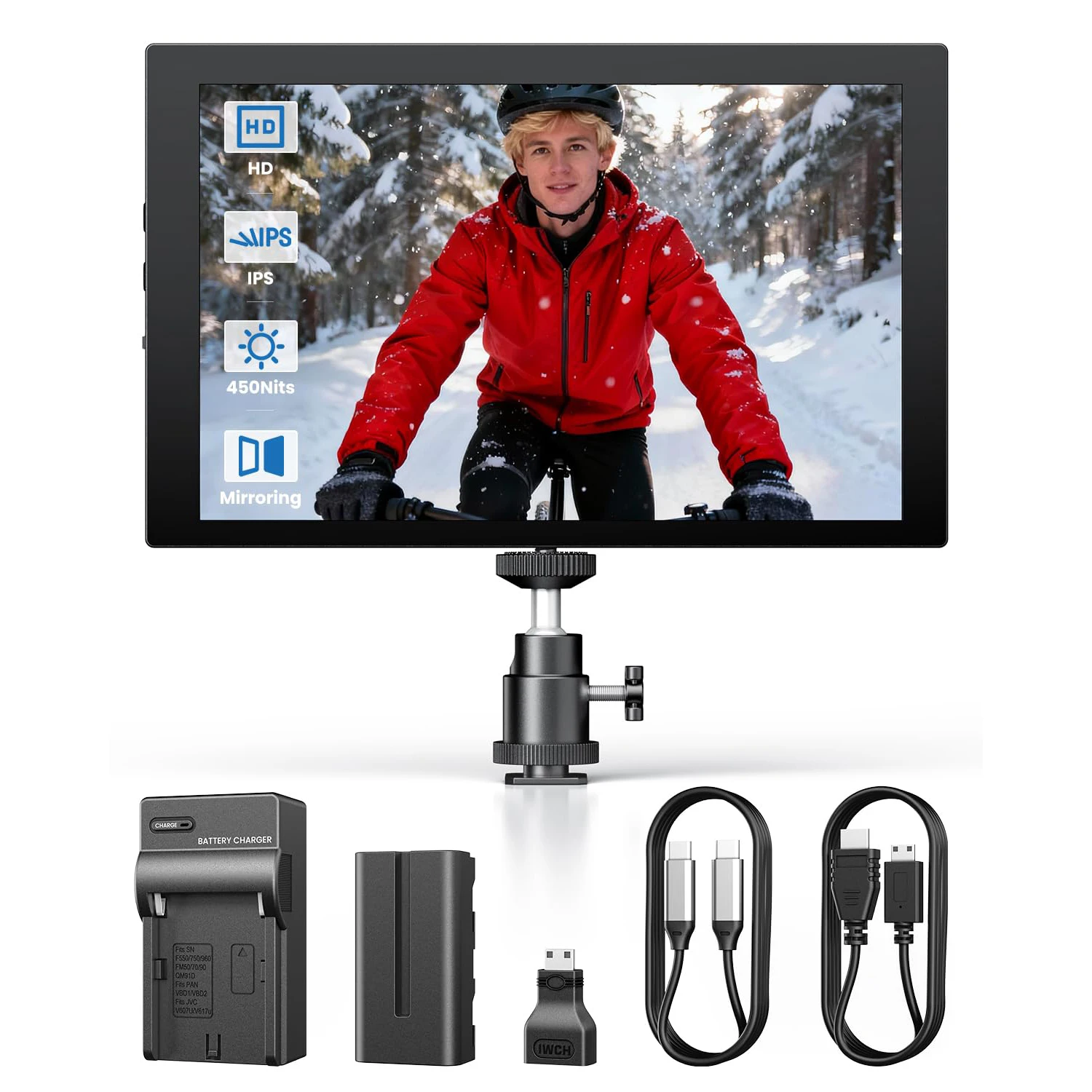 Eyoyo 7-Zoll Kamera-Feldmonitor 1280x800 IPS Mini HDMI Videomonitore, Bildschirmspiegelung für iPhone, Batteriebetriebener Tragbarer Monitor für DSLR-Fotografie & PC & Computer &