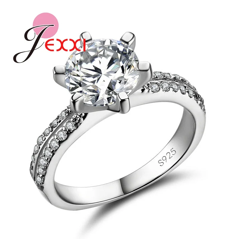 Classic Women Promise Rings Silver Color Ring Jewelry Clear Cubic Zirconia Crystal Wedding Bands Anillos