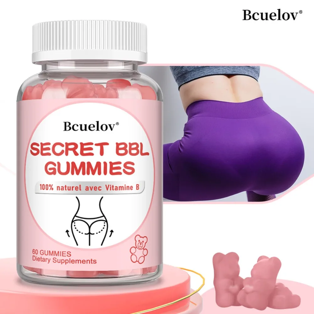 60 Counts BBL Gummies for Bigger Butt Growth and Hips, Herbal Extracts for Women Booty Natural Curvy Body Buttocks