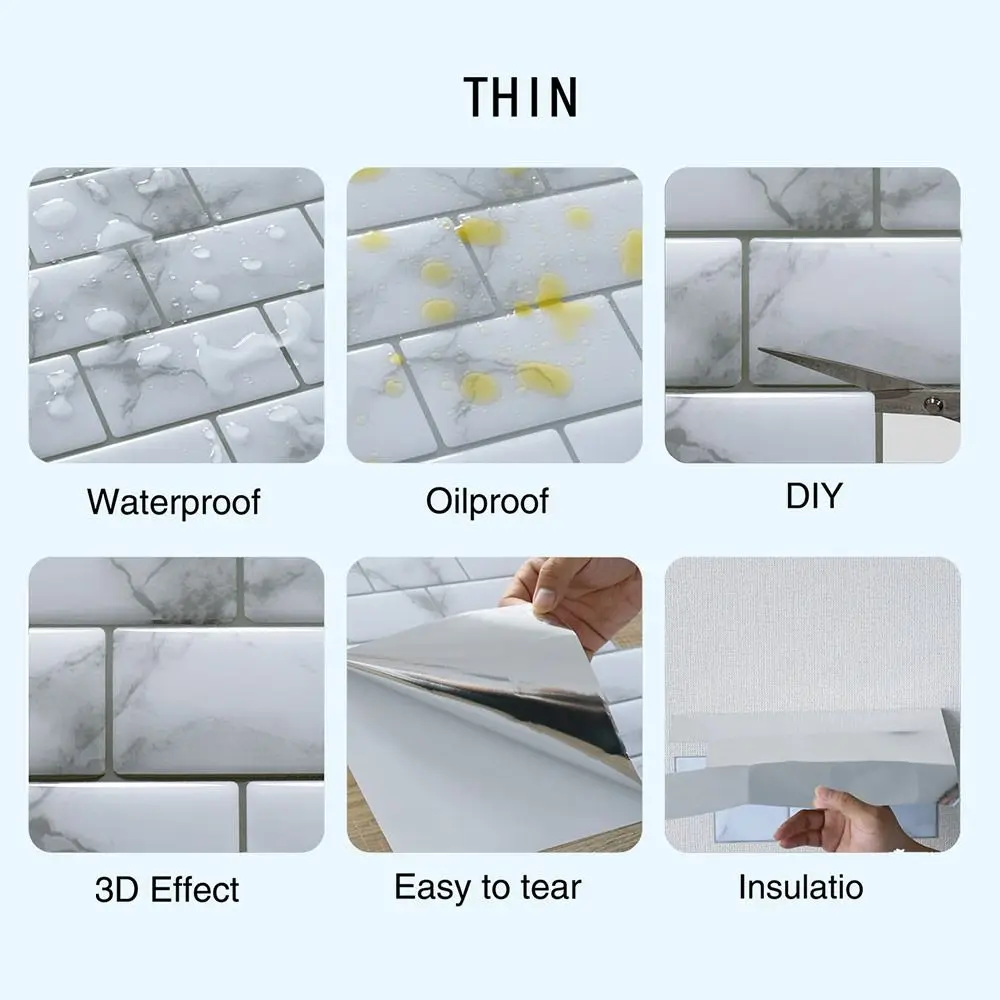 Waterproof Self Adhesive Tile Wall Stickers Oil-proof Moisture-proof Wallpaper Anti Fouling DIY Stove Sticker