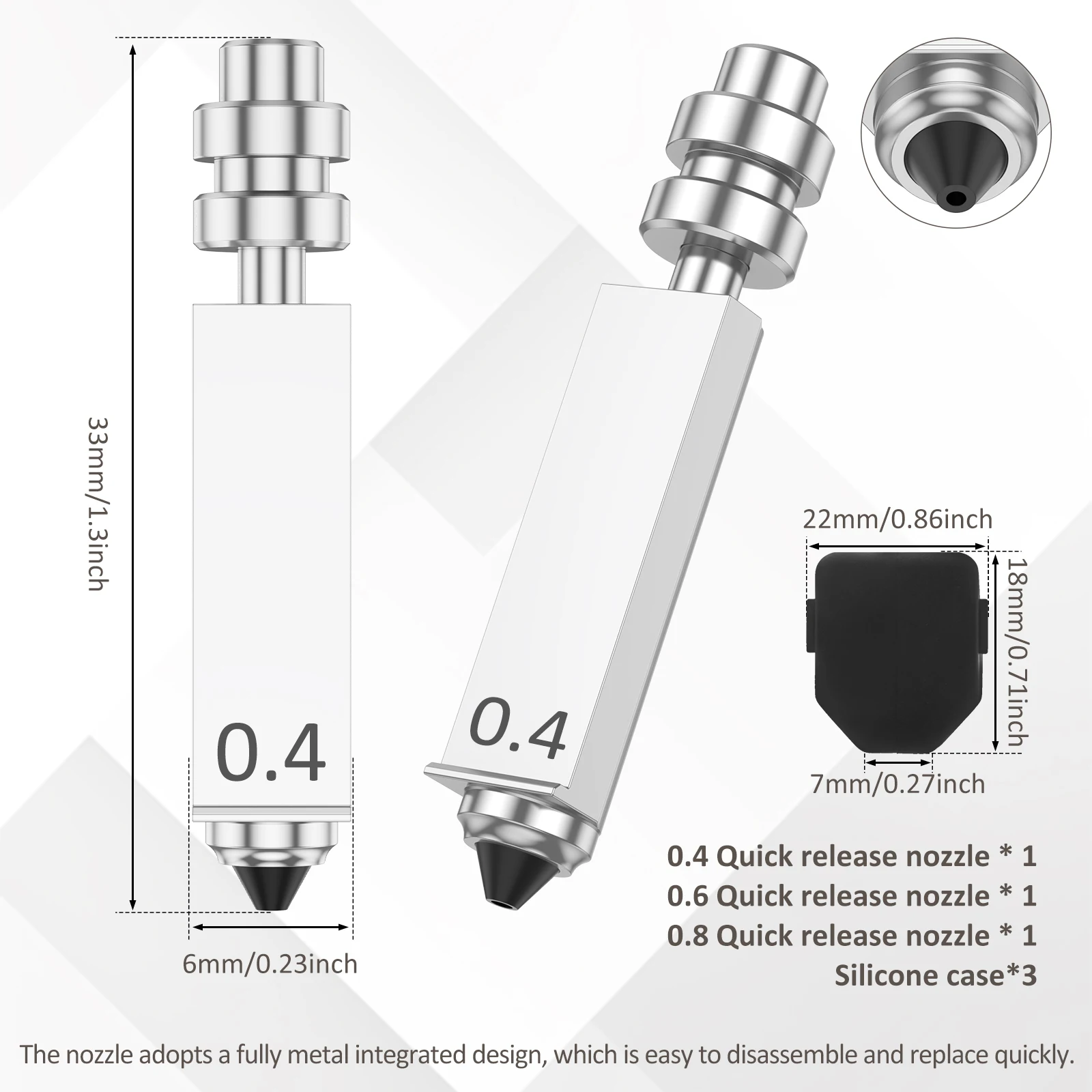 3Pcs Integrated Hotend Nozzle for Kobra X Combo 0.4 0.6 0.8mm Hardened Steel Anti-Leakage All Metal High Speed 3D Printer Kit