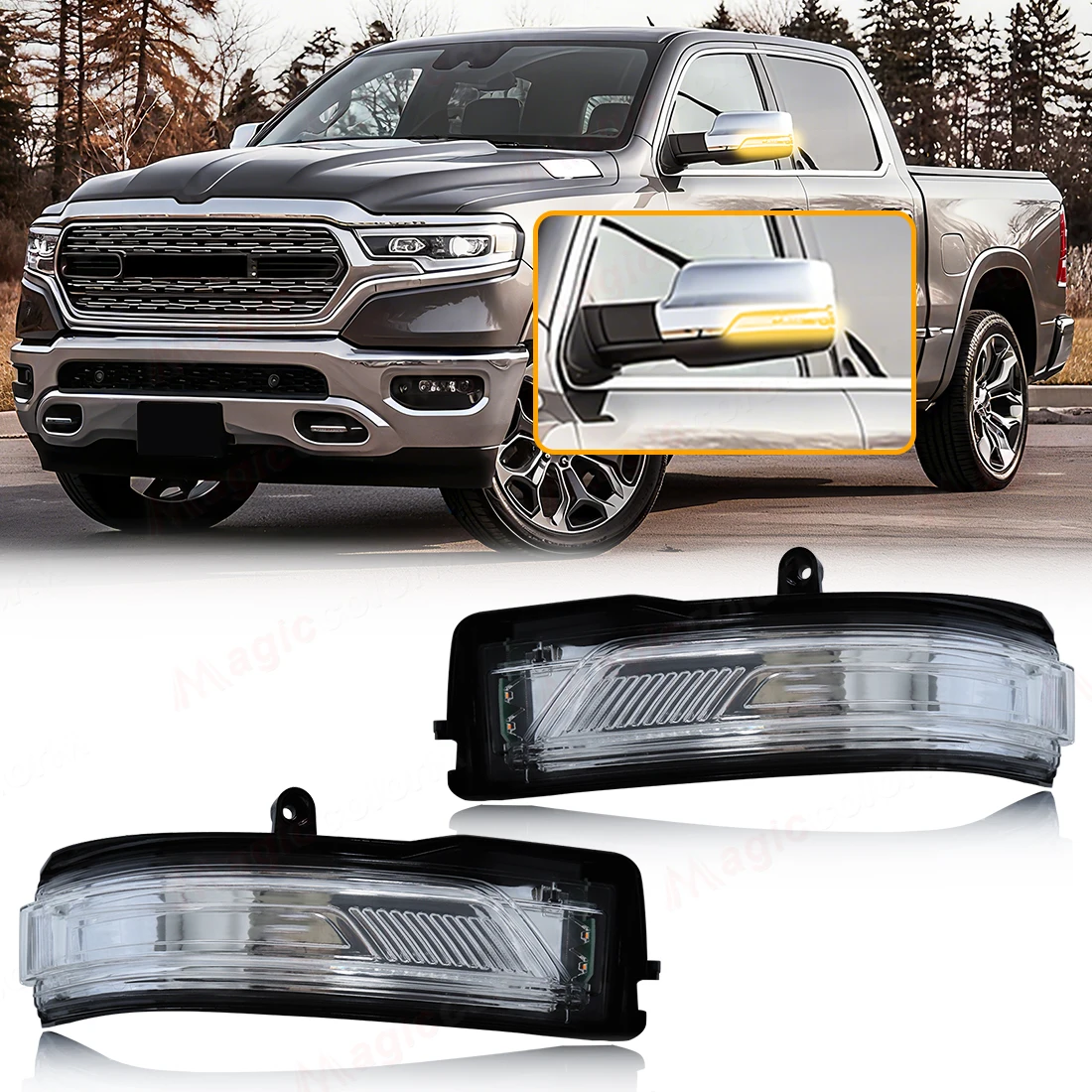 

LED Side Rearview Mirror Light For Dodge RAM 1500 2019 2020 2021 2022-2024 Blinker Indicator Turn Signal Lamps Parts 68402097AA