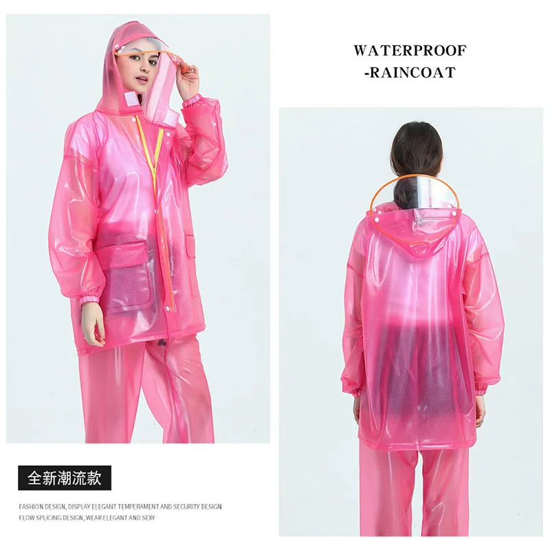 Women Split Waterproof Raincoat Hooded Men Motorcycle Cycling Rain Jacket Pants Suit Rain Protect Gear for Hiking Fishing Travel