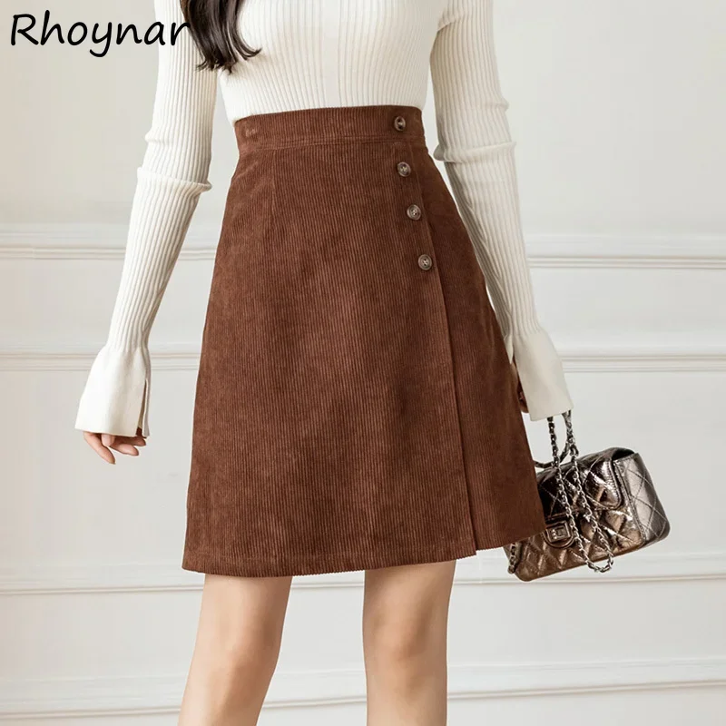 Skirts Women Pure Temperament Corduroy Stylish Casual A-line Slim Femme Design Chic Soft Autumn Mujer Faldas Hipster Vintage New