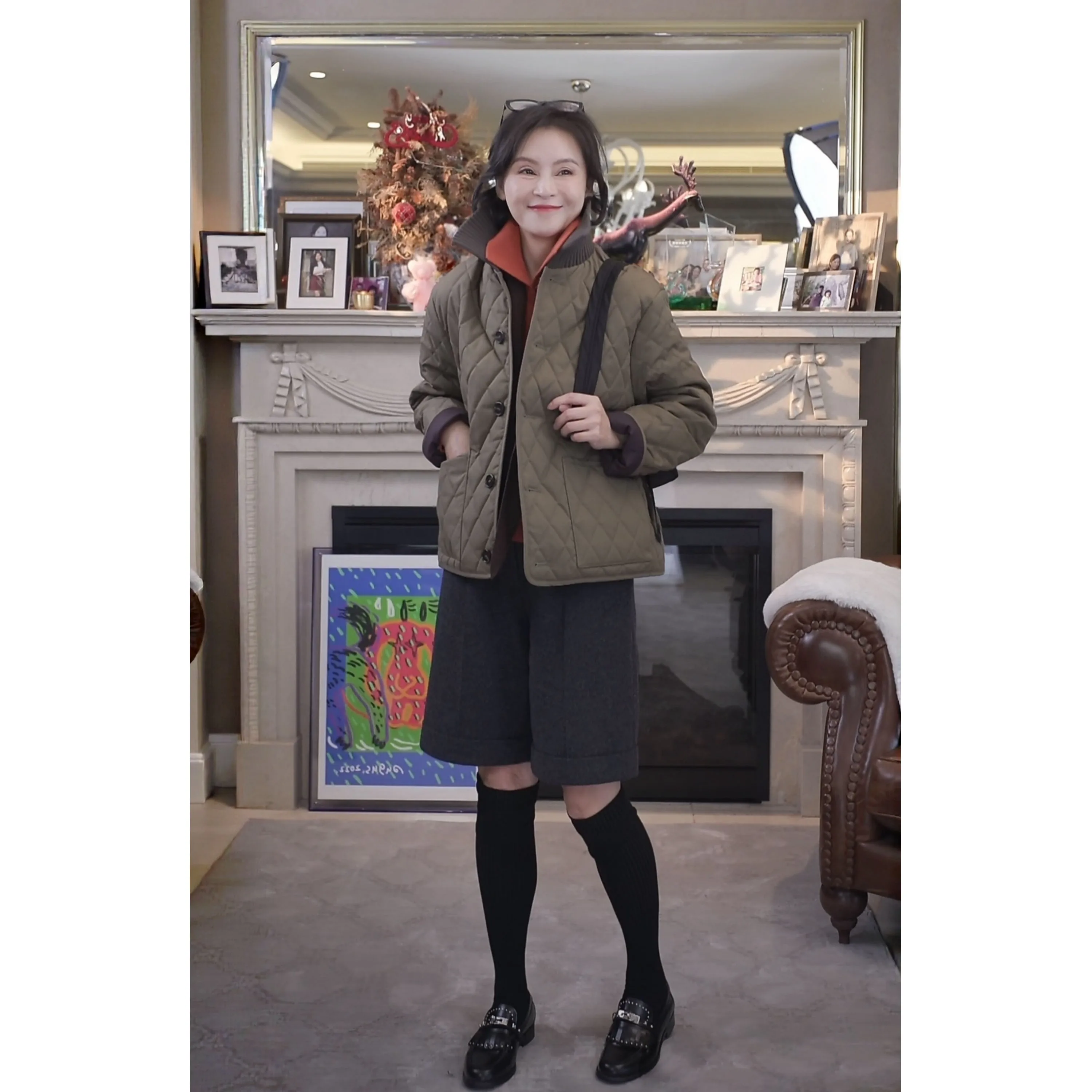 

Тепло и стиль: осенне-зимнее вязаное хлопковое пальто с ромбовидным узором, воротником-стойкой и длинными рукавами, удобное для поездок на работу, модное.