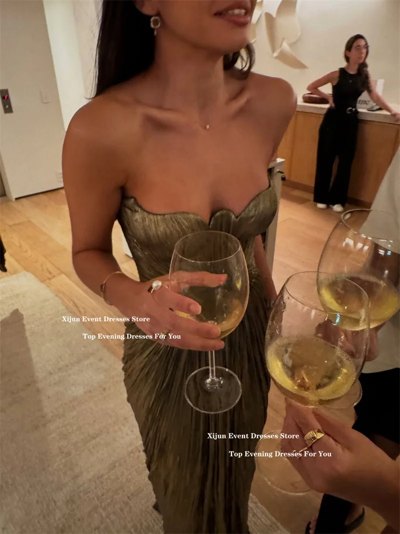 Xijun Modern Mermaid Evening Dresses Sleeveless Sweetheart Long Prom Dresses Saudi Arabic Formal Pleated Prom Gowns  Customized