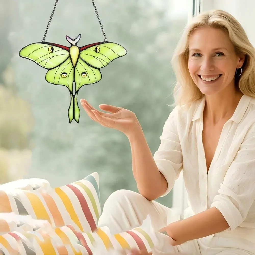 New Window Hanging Design Luna Moth Butterfly Unique Vibrant Colors Handmade Suncatcher Elegant Window Hanging Spiritual Decor