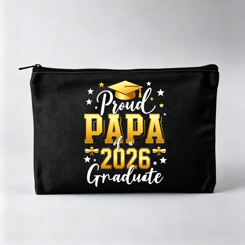 

Men's Graduation Themed Cosmetic Bag with Typography Print, Zipper Storage Pouch for Graduation Events