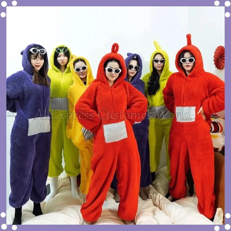 Anime Tele Home Sleepwear Baby Tubbies Cosplay Costume For Men Women Boys GirlsLong Sleeves Soft Couple Pajamas Clothes Party