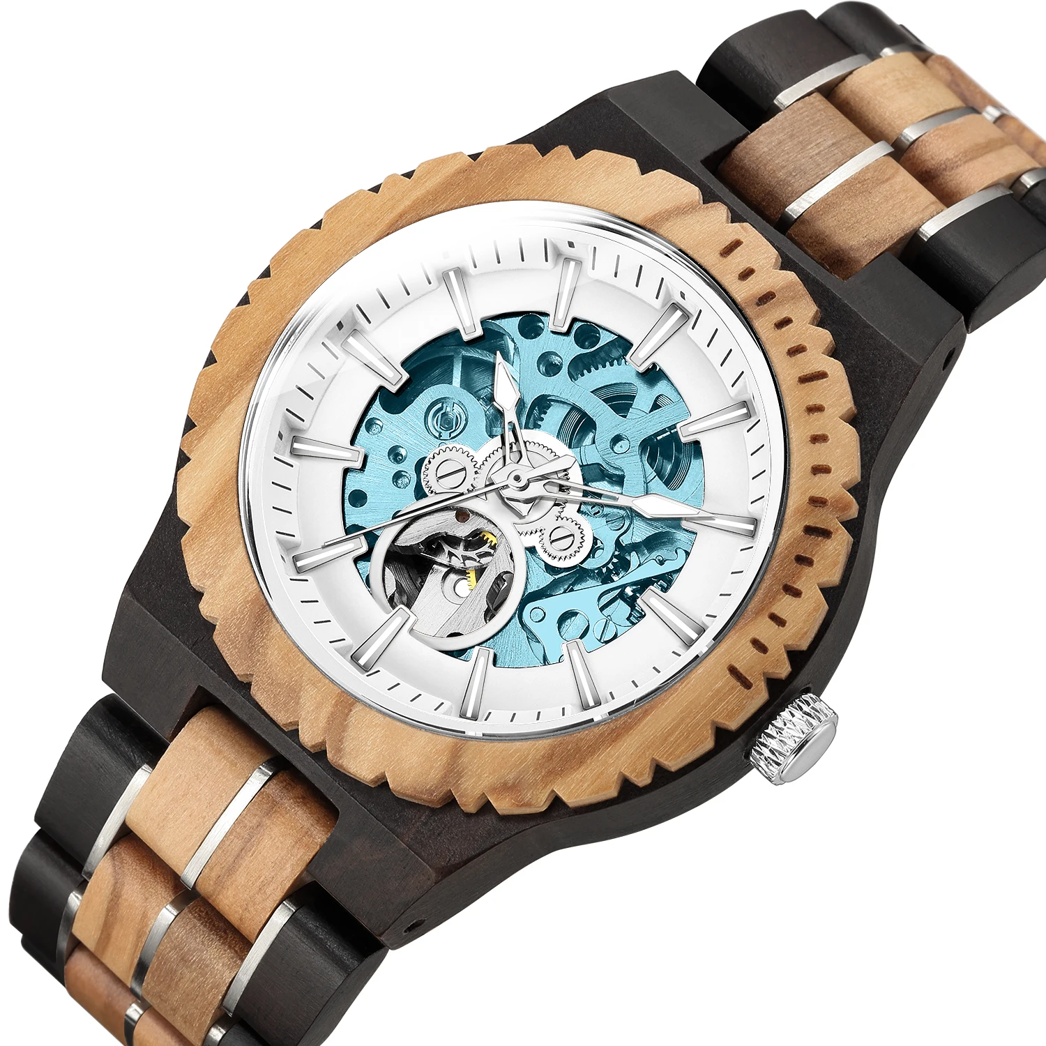 Luxury Wooden Mechanical Wristwatch Mens Watch Automatic Watch Wooden Clock Skeleton Dial Natural Wood Clock Wooden Gift Montre