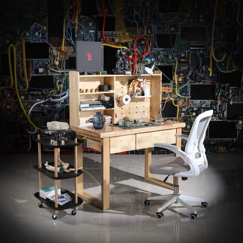 All solid wood with shelves, household handmade table, woodworking DIY production workbench with drawers, grinding table
