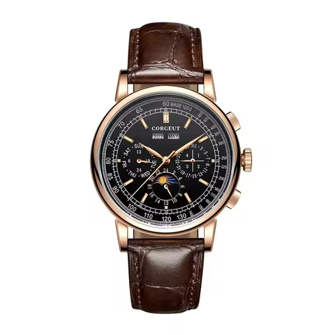 CORGEUT 41mm Business 316L Leather Mineral Glass Automatic Mechanical Men Watches Year Date Week Watch for Man Reloj Accessories