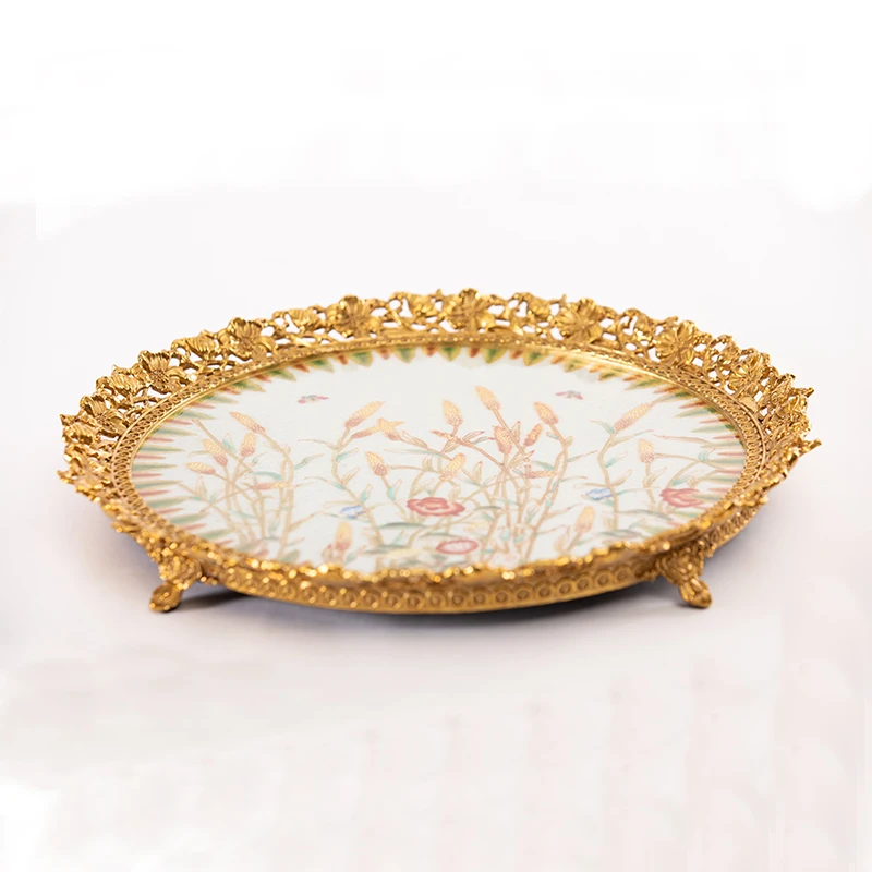 European luxury home decoration brass ceramic fruit tray living room retro bird fruit tray decoration