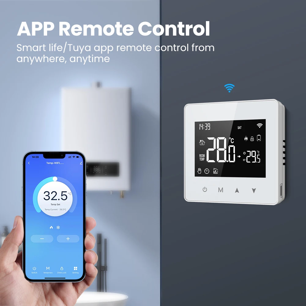 Termostato WiFi AVATTO Tuya alimentado por batería, controlador de temperatura de caldera de agua/Gas de contacto seco funciona para Alexa Google home