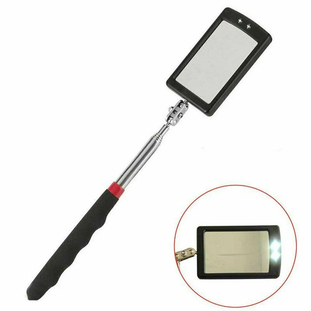 LED Lighted Inspection Mirror with Telescoping Handle for Mechanics Swivel and Extendable Design for Hard to Reach Areas