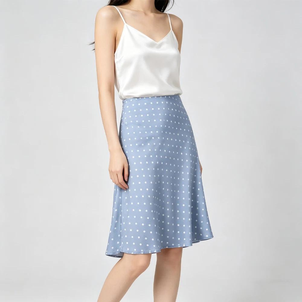 Women's Casual Summer New Vacation Style 100% Natural Mulberry Silk Plain Satin Oblique Cut Bag Hip Skirt