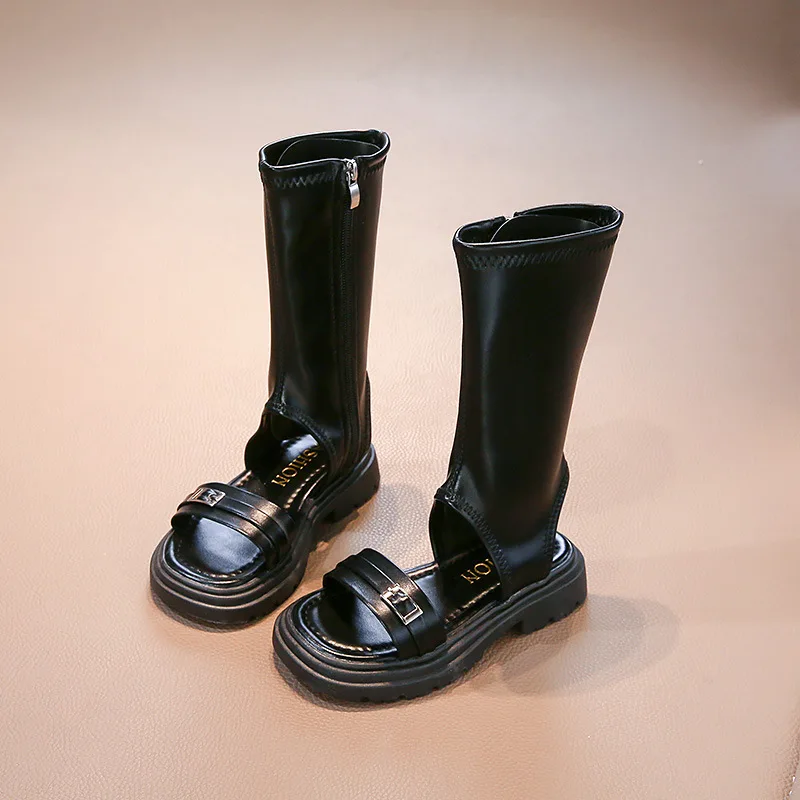 

2025 Girls Chic Cutout Knee High Boots Fashion Design Breathable Comfortable Sole Kids Casual Shoes Luxury School Children Boots