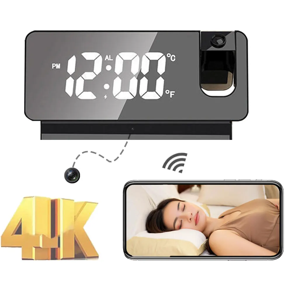 

WiFi Mini Alarm Clock LED Projection Mini Camera 1080P HD APP Watching Sports Detection Monitoring Indoor Recorder Monitoring