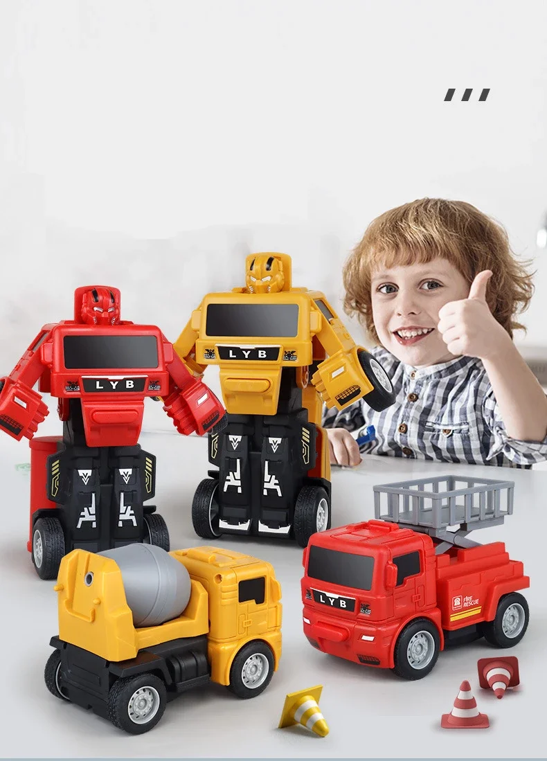 Toys for Children Diecast 4 Wheels Excavator Trucks Shovel Loader Forklift Firefighting Truck Robot Toy Model Gift Kids