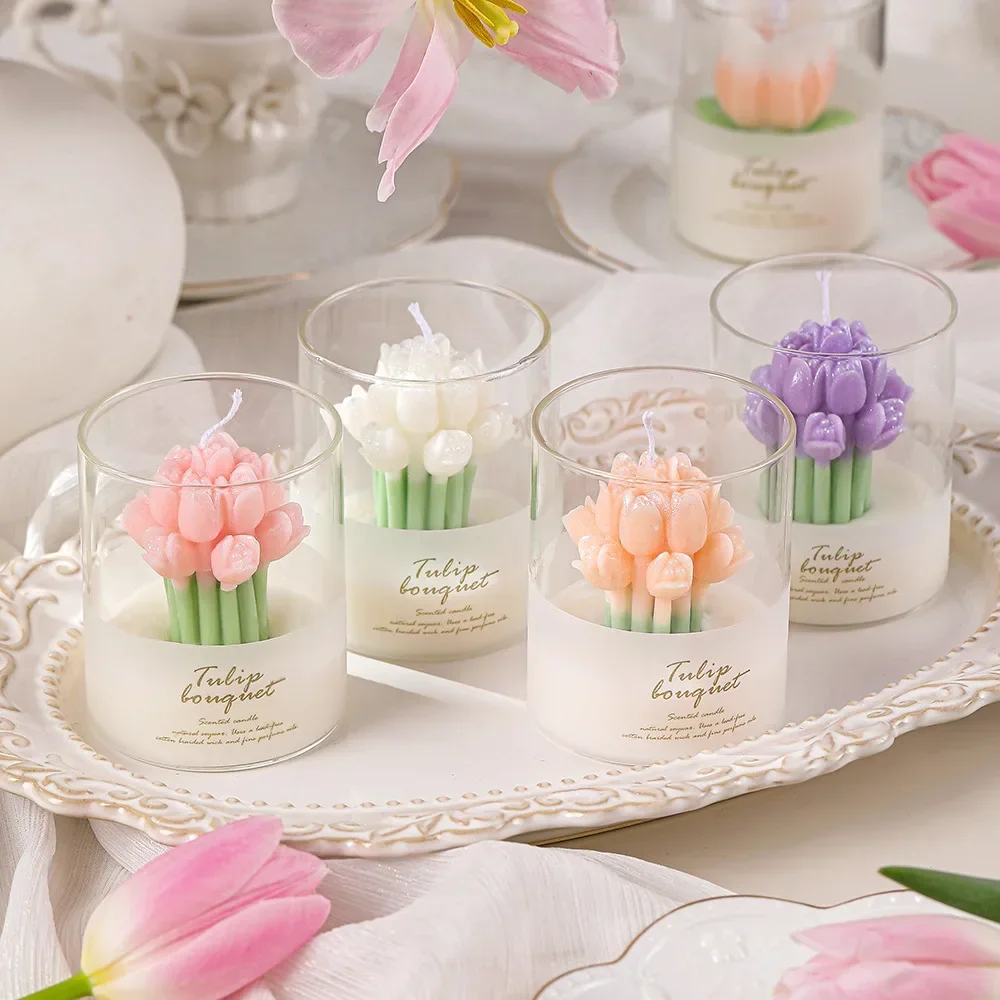 Tulip Hand Flower Shaped Scented Candle Cup Lover Flower Scented Candle Ins Atmosphere Scent Gift Box