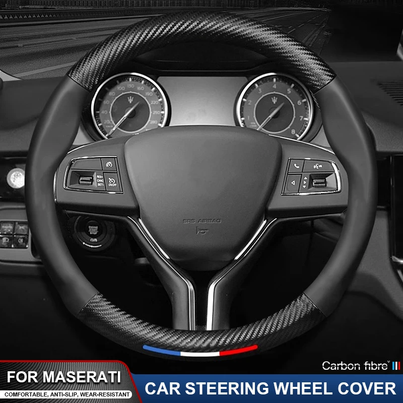 

For Maserati Ghibli Levante Quattroporte MC20 GranSport Spyder GranTurismo Car Carbon Leather Steering Wheel Cover Accessories