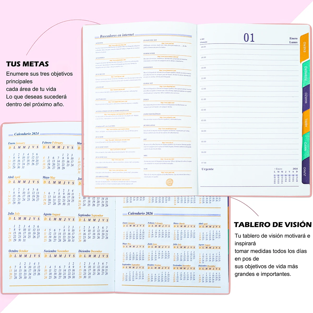 Espanhol Planejador Notebook para Estudantes, Agenda A5, Jornal 80GSM, Diário, Material Escolar Escritório, Acessórios de papelaria, 2024