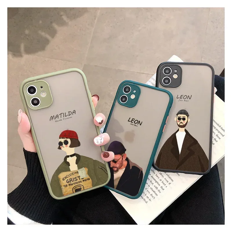 Killer Leon Uncle Girl Cartoon Phone Case for iPhone 11 12 13 14 15 16 Pro MAX SE XR X XS Plus Hard Shockproof Color Back Cover