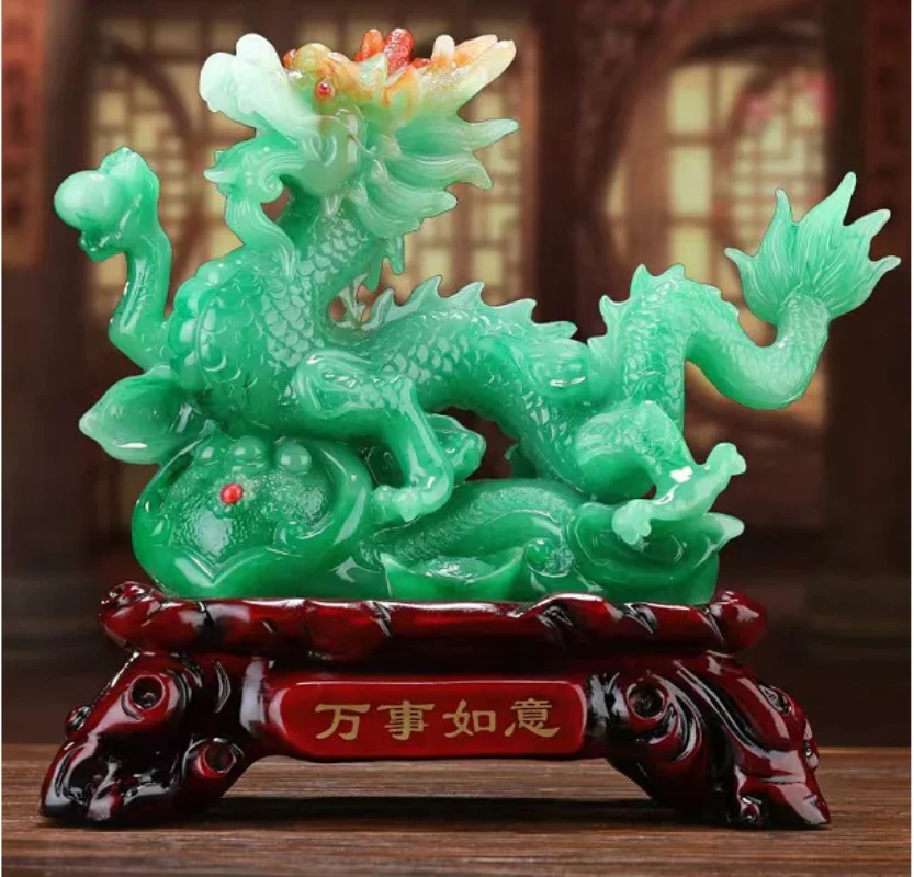 Feng shui Resin Sculpture Loong Chinese Home Decor Lucky Statue Office Figurines Imitation jade Gift Craft Ornament